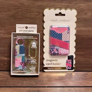 Simply Southern Pink & Blue Patchwork Magnetic Card Holder And Personal Alarm